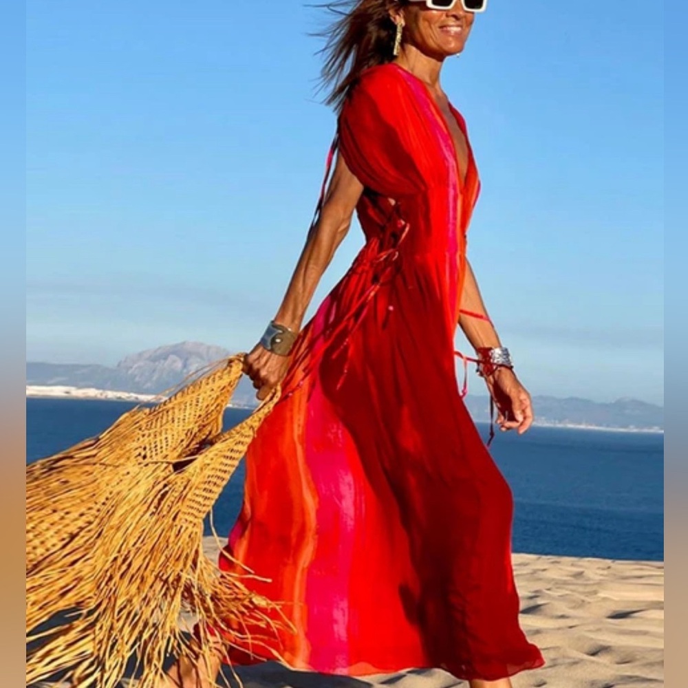 ZARA SHEER TYE-DYE BOHO DRESS